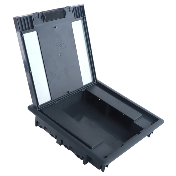 Лючок в пол 16 мод. (8 мод. 45х45 мм.) верт. установка,  глубина 50мм,  крышка ABS + гальванизированная стальная вставка