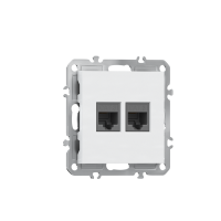Телефонная розетка двойная RJ11 + RJ11 (cat.3/ClassE-4/4),  глянцевый белый Donel A07