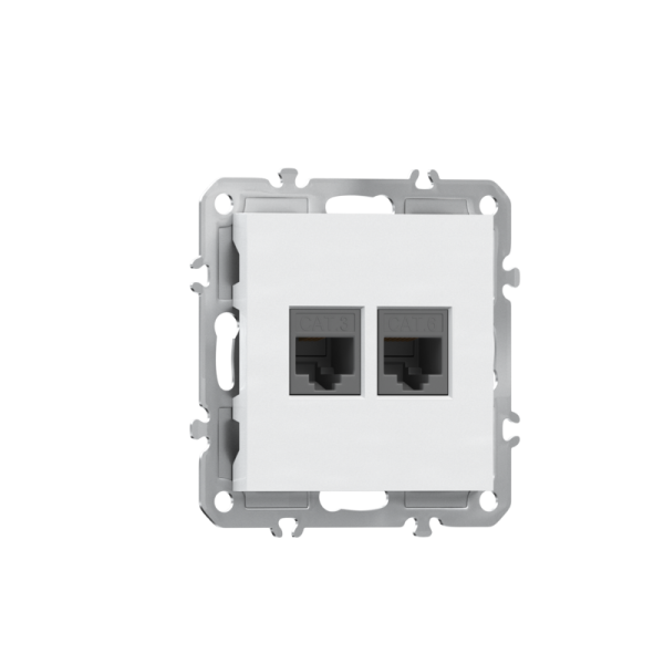 Розетка комбинированная RJ11 + RJ45 (cat.3/5e/ClassE-4/8),  глянцевый белый Donel A07