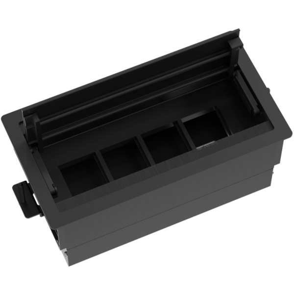 Настольный встраиваемый розеточный блок с откидной крышкой Spread 8 мод. (4 мод. 45х45),  easylift,  черный