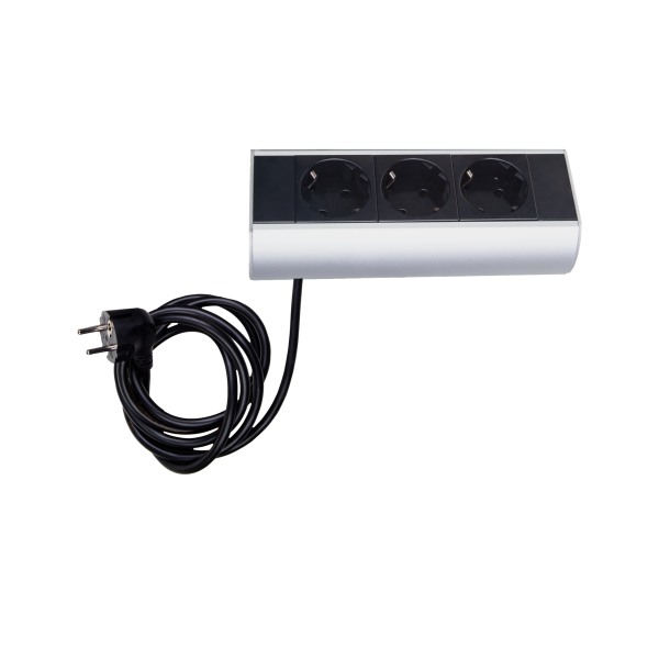 Настольный розеточный блок Ovaledesign в сборе: 3х220V,  кабель 3м с вилкой