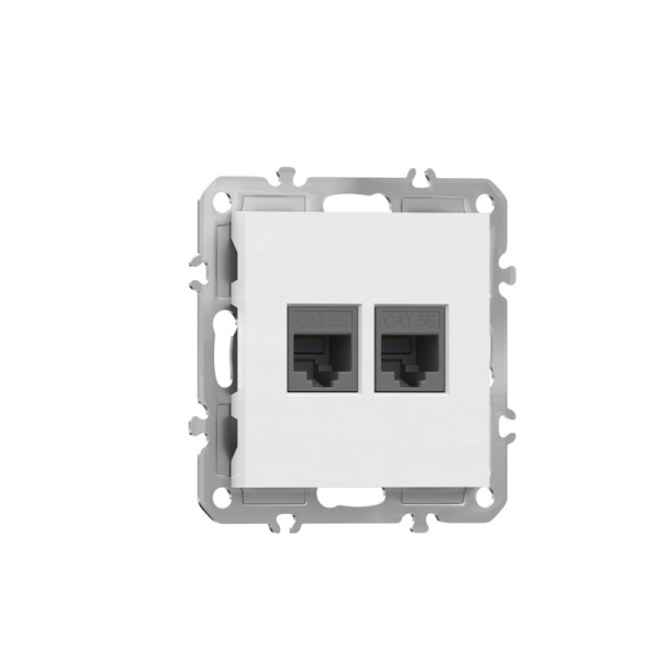 Компьютерная розетка двойная RJ45 + RJ45 (cat.5/ClassE-8/8),  глянцевый белый Donel A07