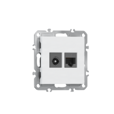 Розетка комбинированная RJ45/TV cat.5, ClassE-8/0-2400 МГц,  глянцевый белый Donel A07