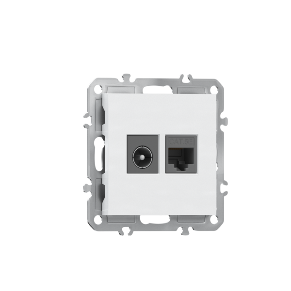 Розетка комбинированная RJ45/TV cat.5, ClassE-8/0-2400 МГц,  глянцевый белый Donel A07