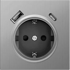 Накладка для розетки Schuko с зарядным устройством USB A+C,  с защитными шторками,  никель,  серия R98 METAL