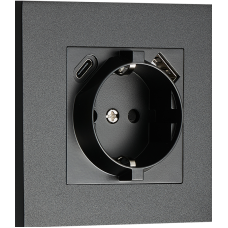 Розетка Schuko с зарядным устройством USB A+C,  с защитными шторками,  черный,  серия N96