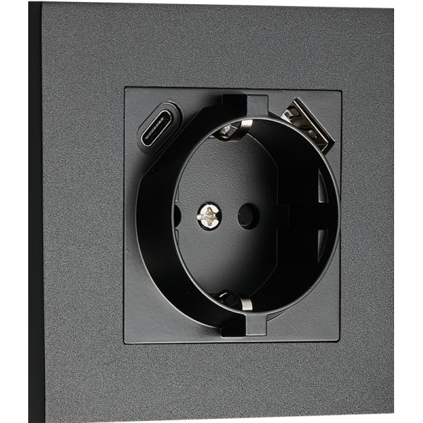 Розетка Schuko с зарядным устройством USB A+C,  с защитными шторками,  черный,  серия N96