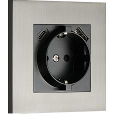 Розетка Schuko с зарядным устройством USB A+C,  с защитными шторками,  вороненая сталь,  серия N96