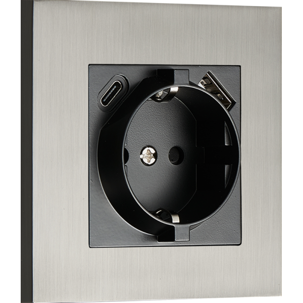 Розетка Schuko с зарядным устройством USB A+C,  с защитными шторками,  вороненая сталь,  серия N96