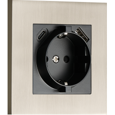 Розетка Schuko с зарядным устройством USB A+C,  с защитными шторками,  никель,  серия N96