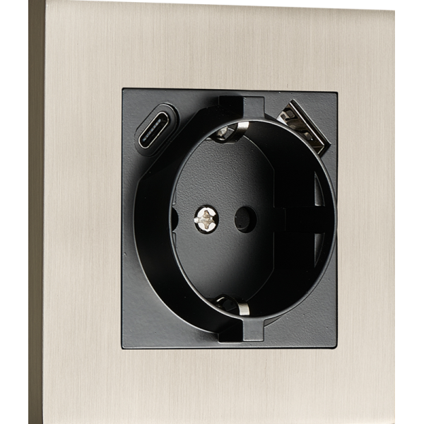 Розетка Schuko с зарядным устройством USB A+C,  с защитными шторками,  никель,  серия N96