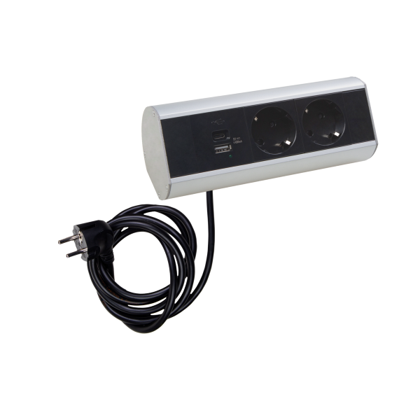 Настольный розеточный блок Ovaledesign в сборе: 2х220V,  USB Type A+C,  кабель
