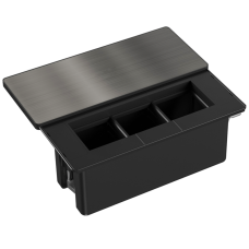 Настольный встраиваемый розеточный блок с сдвижной крышкой из стали Slider 6 мод. (3 мод. 45х45),  черный