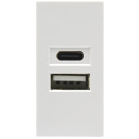 USB зарядное устройство,  2.1A,  Type A + C,  1 мод.,  бел. (22.5х45мм)