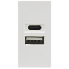 USB зарядное устройство,  2.1A,  Type A + C,  1 мод.,  бел. (22.5х45мм)