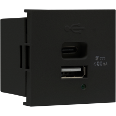 USB зарядное устройство,  4.2A ,  Type A + C,  2 мод.,  черн. матовая (45х45мм)