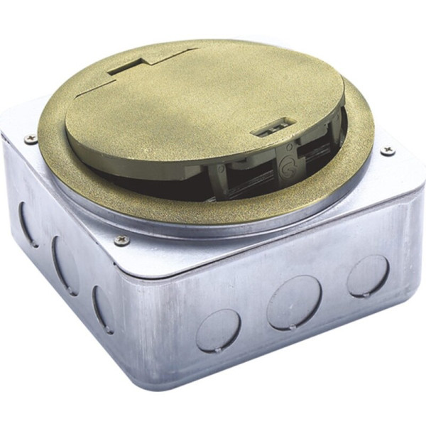 Лючок в пол 4 мод. (2 мод. 45х45 мм.),  античная латунь,  круглый,  металл,  IP65