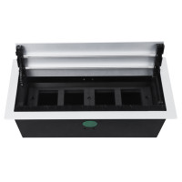 Настольный встраиваемый розеточный блок с откидной крышкой Spread 8 мод. (4 мод. 45х45),  алюминий