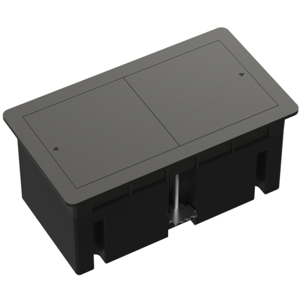 Настольный встраиваемый розеточный блок,  сдвижные крышки,  вороненая сталь Slider 4 мод. (2 мод. 45х45)