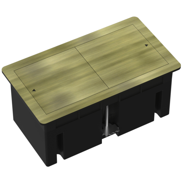 Настольный встраиваемый розеточный блок,  сдвижные крышки,  античная латунь Slider 4 мод. (2 мод. 45х45)