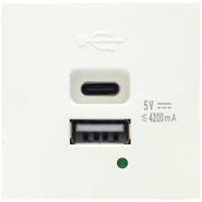 USB зарядное устройство,  4.2A ,  Type A + C,  2 мод.,  бел. (45х45мм)
