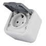 Розетка 1-я с защитной крышкой,  2К+З и шторками,  накладная,  цвет серый,  IP55,  серия W55