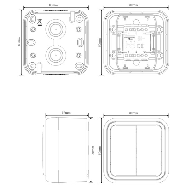 Переключатель 2-клавишный накладной,  цвет антрацит,  IP55,  серия W55