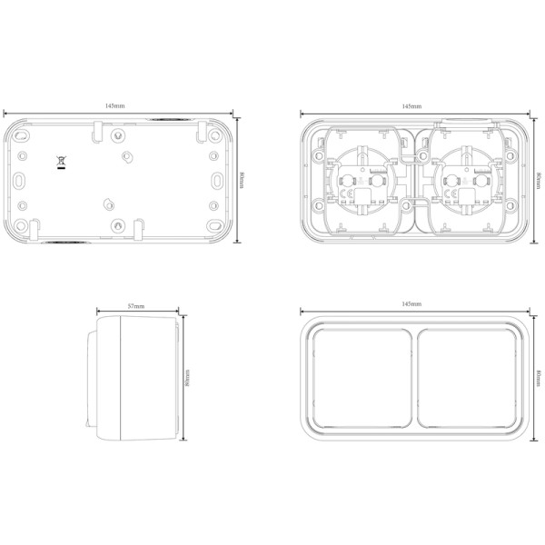 Розетка 2-я с защитной крышкой,  2К+З,  накладная,  цвет антрацит,  IP55,  серия W55