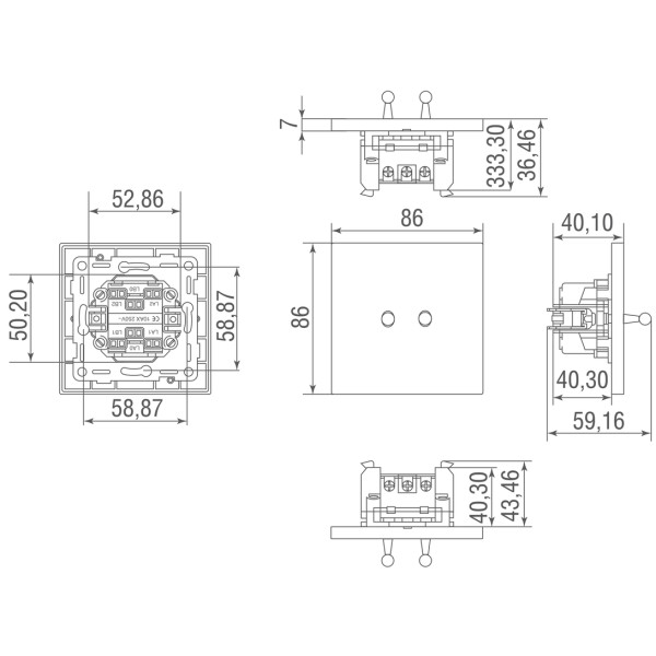 Переключатель на 2 тумблера,  каплевидный,  10AX 250V,  бронза,  серия N96