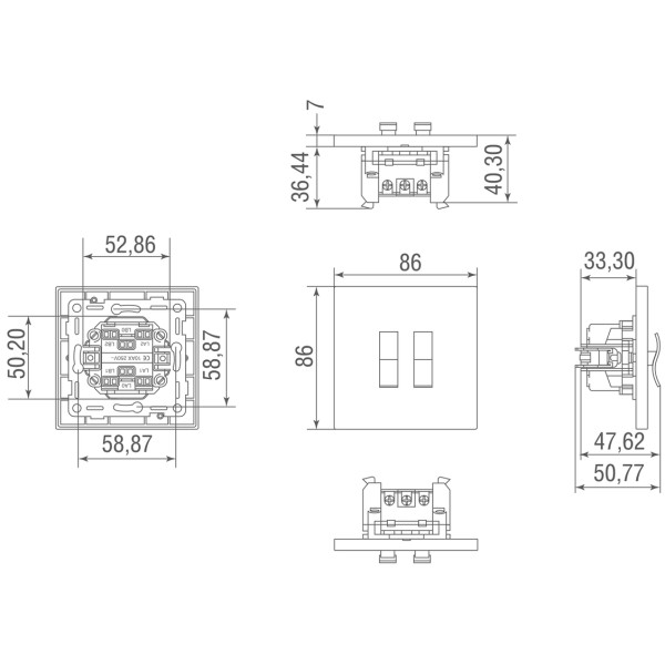 Переключатель на 2 тумблера,  клавиша Wave,  10AX 250V,  никель,  серия N96