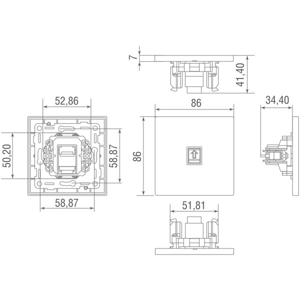 Компьютерная розетка RJ45 cat.6/ClassE,  латунь,  серия N96