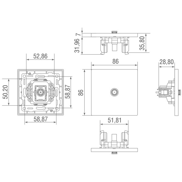 Спутниковая розетка SAT 1 Вых.: 950-2400 МГц,  (F-разъём),  латунь,  серия N96
