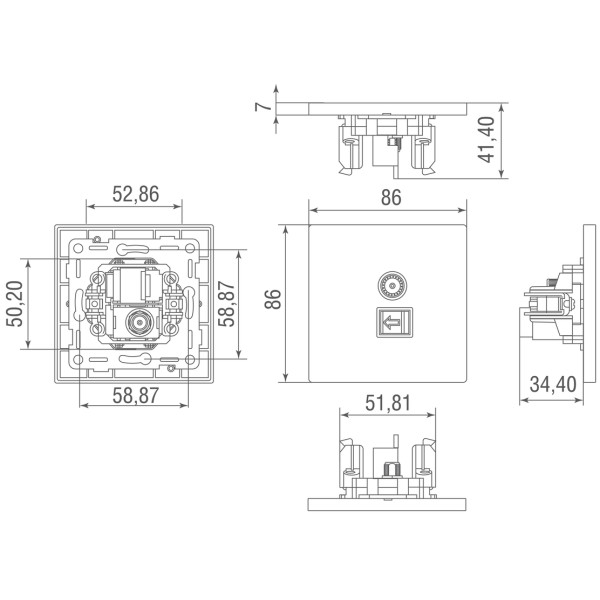 Комбинированая розетка TV + RJ45 (двойная) cat.6/ClassE,  бронза,  серия N96