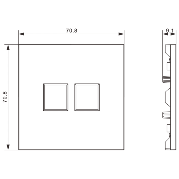 Накладка 2-я для розеток RJ45, TV, SAT,  черный графит,  серия S08