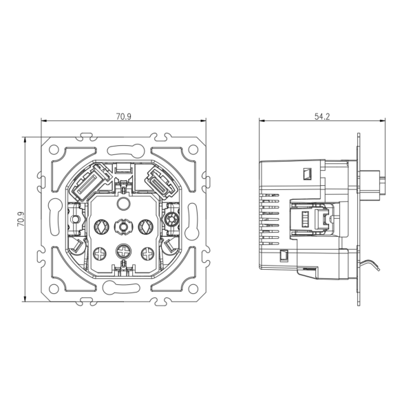 Механизм розетки Schuko 16А 250 В~ с зарядным устройством USB A+C,  5V/3A,  мощность 20W,  на винтах