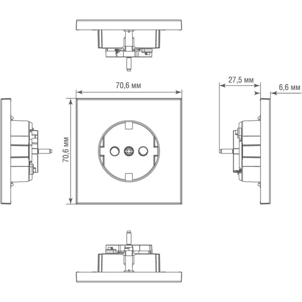 Накладка для розетки Schuko с заземлением со шторками 16A 250 В~,  никель,  серия R98 METAL