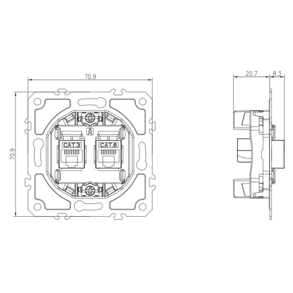 Механизм розетки RJ11 + RJ45 (двойная) cat.3/6/ClassE-4/8,  серия DB