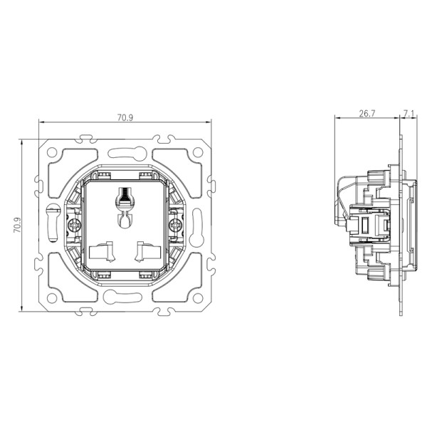 Механизм универсальной розетки мультистандарт 16А 250В~ на винтах,  серия DB