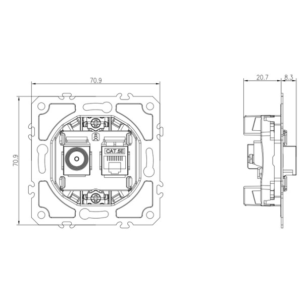 Механизм розетки RJ45/TV cat.5, ClassE-8/0-2400 МГц,  серия DB