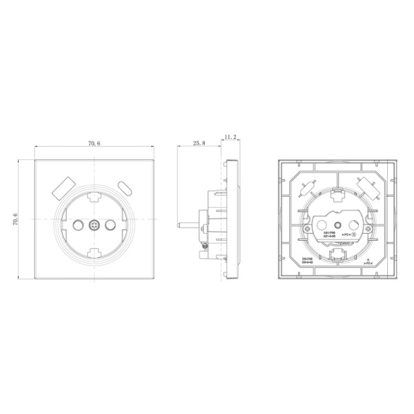Накладка для розетки Schuko с зарядным устройством USB A+C,  с защитными шторками,  благородная сталь,  серия R98 METAL