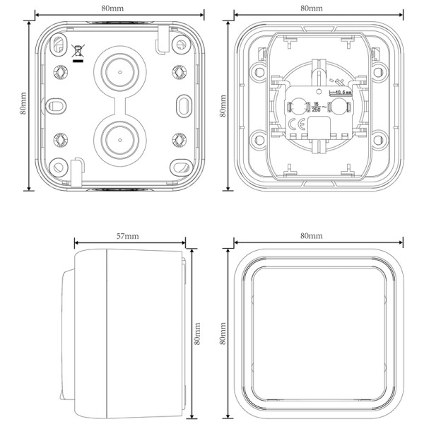 Розетка 1-я с защитной крышкой,  2К+З и шторками,  накладная,  цвет серый,  IP55,  серия W55