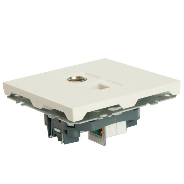 Розетка TV + компьютерная RJ-45 (механизм), STEKKER, серия Эмили, RST00-5106-01, белый фарфор, soft touch  49872