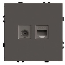 Розетка TV + компьютерная RJ-45 (механизм), STEKKER, серия Эмили, RST00-5106-09, антрацит, soft touch 49924
