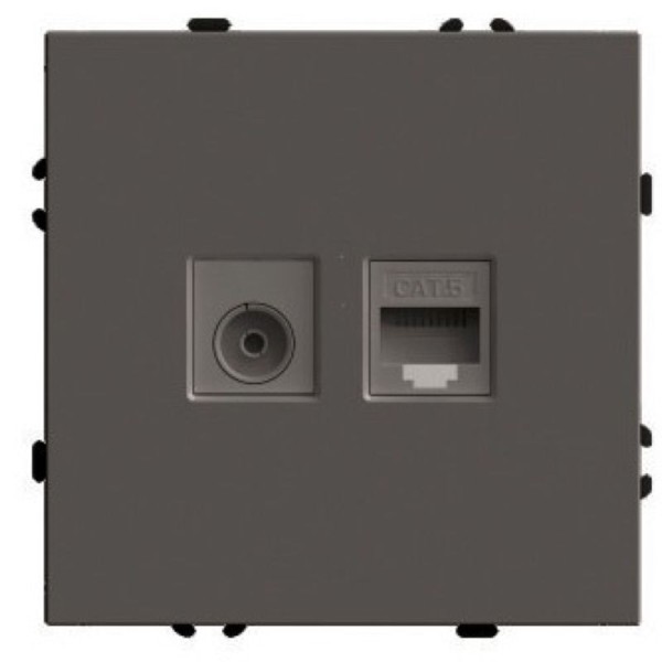 Розетка TV + компьютерная RJ-45 (механизм), STEKKER, серия Эмили, RST00-5106-09, антрацит, soft touch 49924