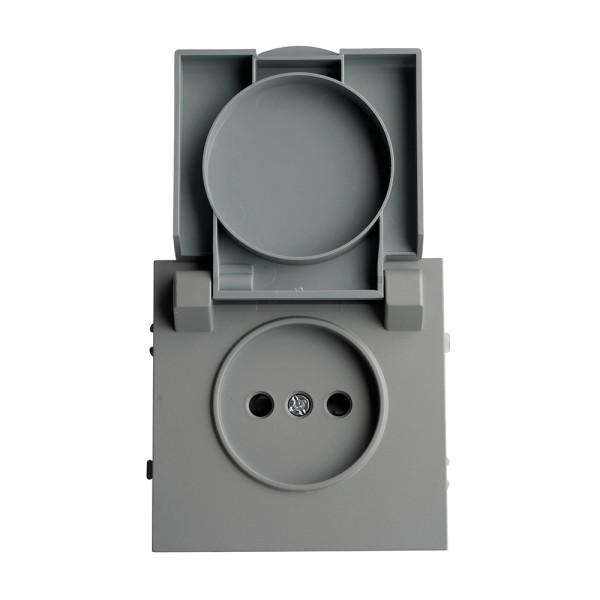 Розетка 1-местная с крышкой с защ. штор, STEKKER, б/з, 250В, 16А, серия Эмили, RST16-5113-10, платиново-серый, soft touch 49956