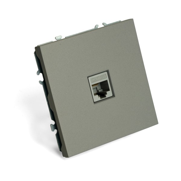Розетка компьютерная 1-местная RJ-45 (механизм), STEKKER, серия Эмили, RST00-5117-10, платиново-серый, soft touch 49951
