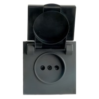 RST16-5113-05 Розетка 1-местная с крышкой с защ. штор STEKKER, б/з, 250В, 16А, серия Эмили, RST16-5113-05, черный уголь, soft to