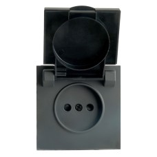 RST16-5113-05 Розетка 1-местная с крышкой с защ. штор STEKKER, б/з, 250В, 16А, серия Эмили, RST16-5113-05, черный уголь, soft to