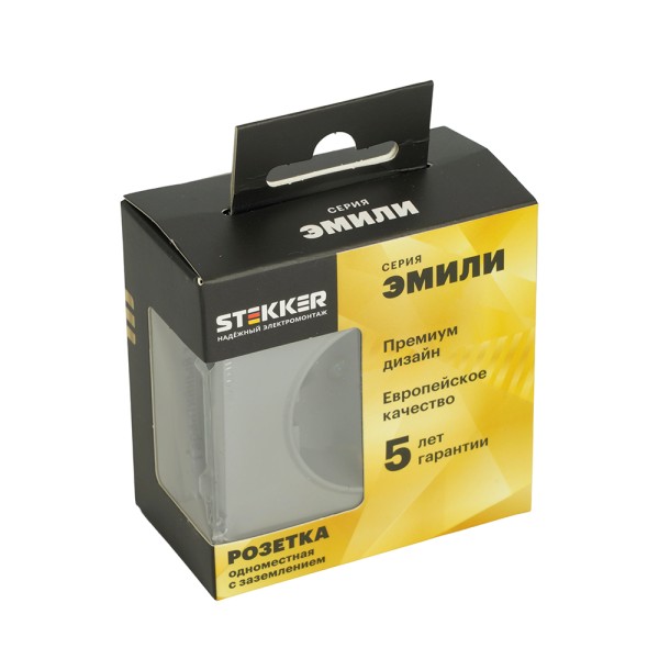 Розетка 1-местная с защитной шторкой с/з (механизм), STEKKER, 250В, 16А, серия Эмили, RST16-5110-10, платиново-серый, soft touch