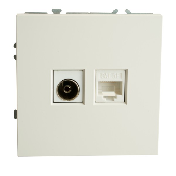 Розетка TV + компьютерная RJ-45 (механизм), STEKKER, серия Эмили, RST00-5106-01, белый фарфор, soft touch  49872
